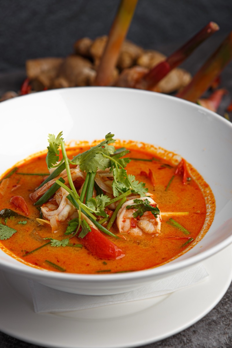 Tom Yum soup with prawns and Thai herbs